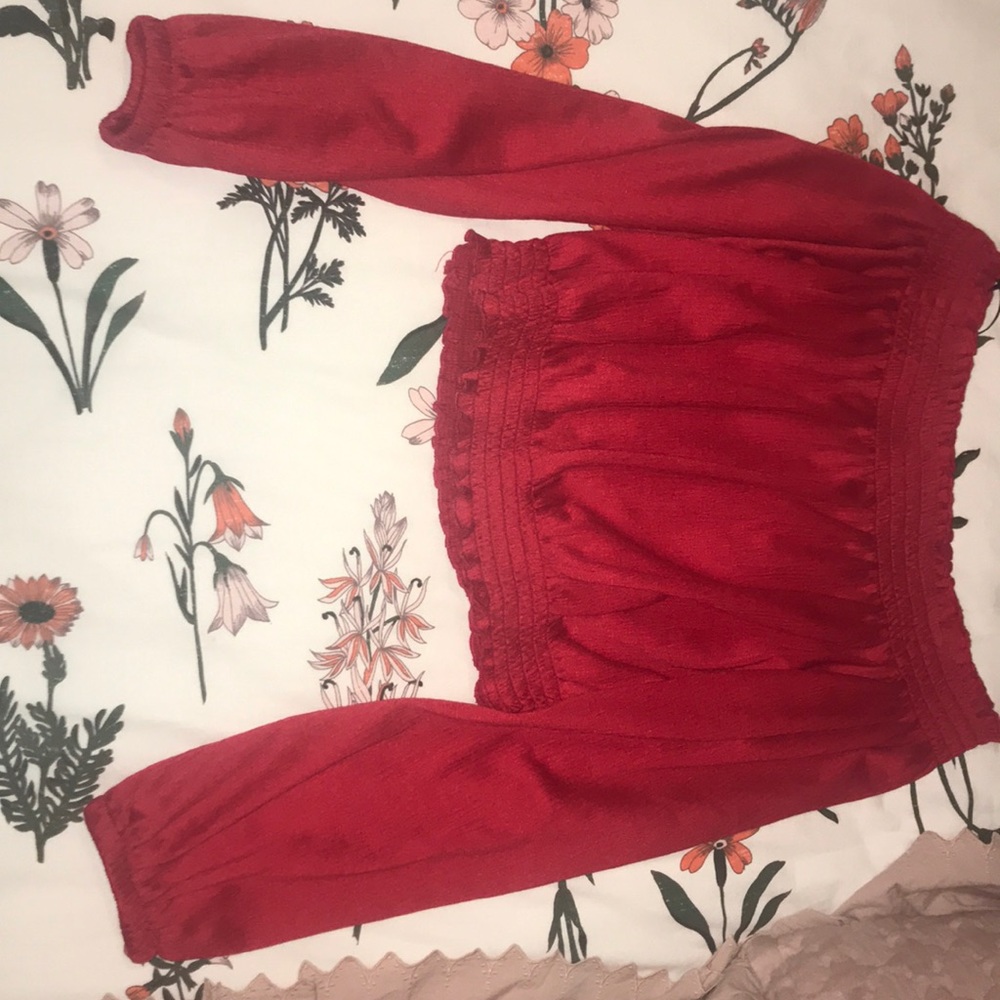 Red off the shoulder shirt